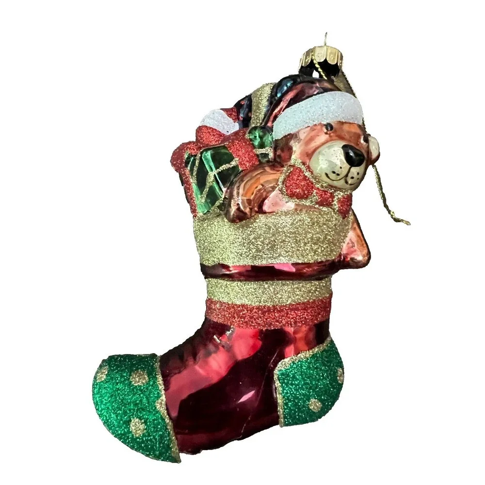 Large Blown Glass Christmas Ornament Teddy Bear Stocking Candy Cane julia's